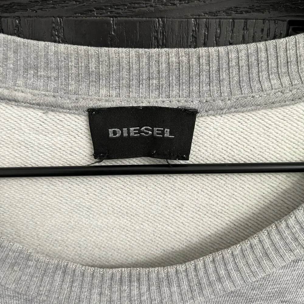 DIESEL S-EZRA Mens Front Zipper Moto Gray Crewneck Sweatshirt XL Streetwear